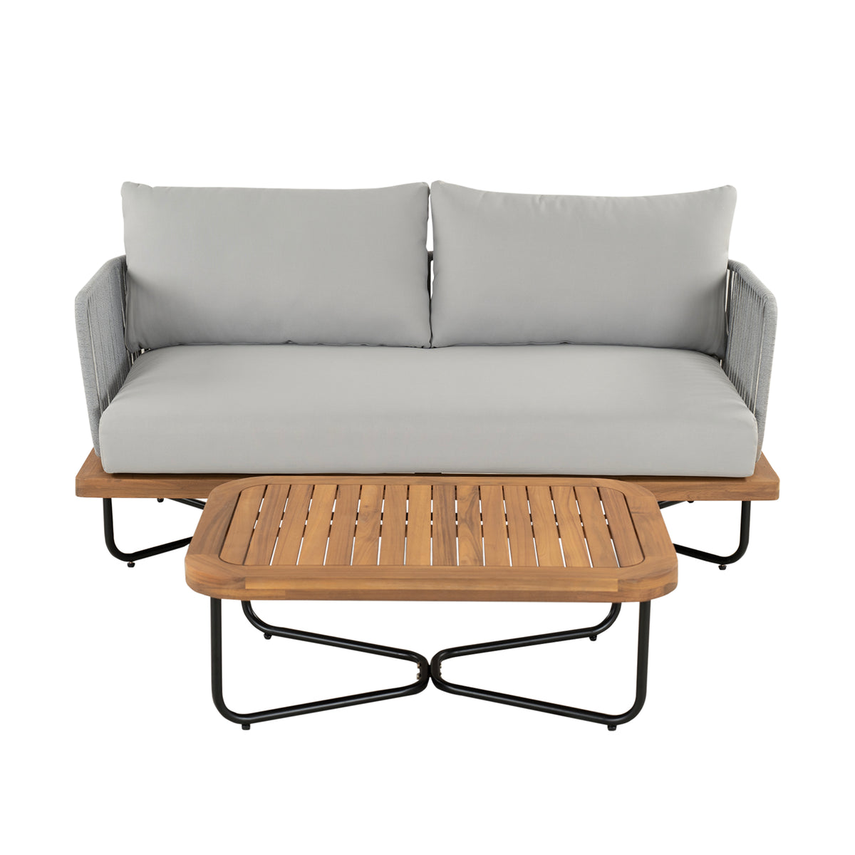 Lucca Outdoor Acacia Wood Rope Woven Sofa Sectional Set