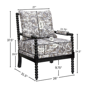 Belvoir Upholstered Spool Accent Chair with Turned Wood Frame, Floral