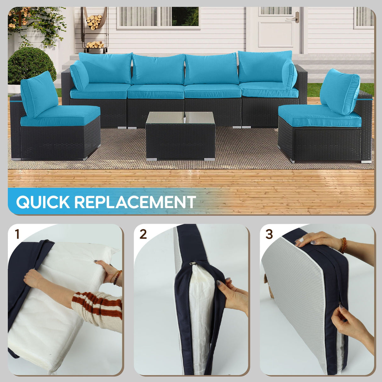 Outdoor Deep Seat Cushions For Patio Furniture Replacement, Cushion Set For Sectionals