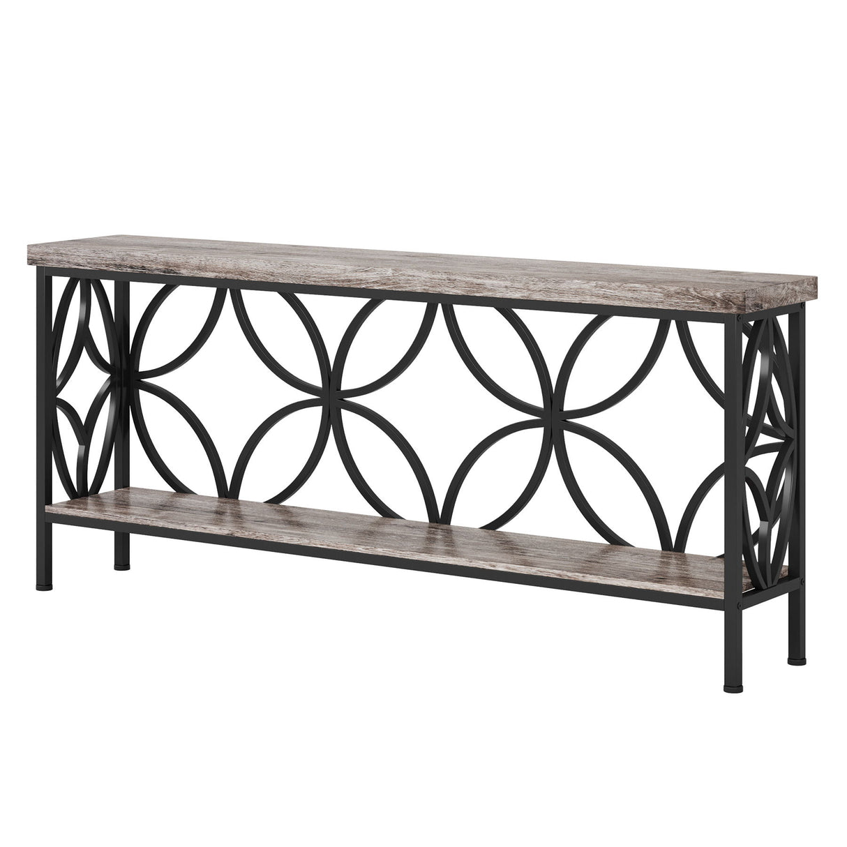 Extra Long Console Table With Open Storage Shelves