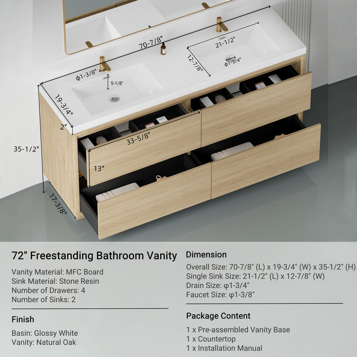 Bathin Freestanding Bathroom Vanity With Double Sinks