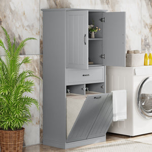 Modern Bathroom Storage Cabinet With Two Laundry Baskets, One Drawer, Adjustable Shelf - Best Buy Furniture