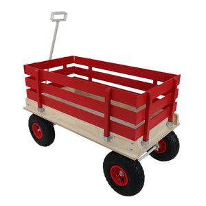 Red Wooden Wagon Cart with Folding Handle