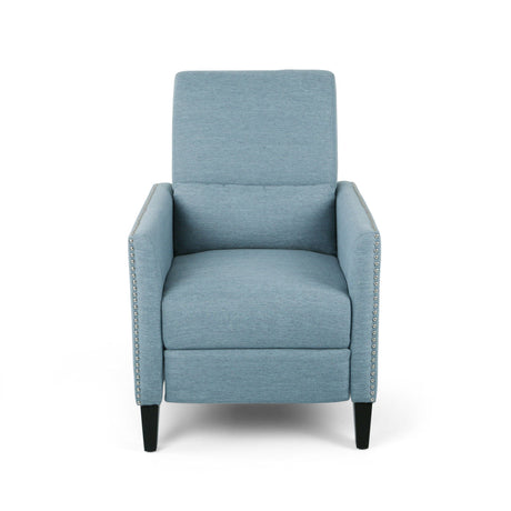 Repose Upholstered Recliner Chair With Nailhead Trim And Side Pocket - Light Blue - Best Buy Furniture