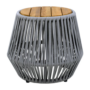 Acacia Wood Side Table with Grey Rope Design