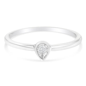 .925 Sterling Silver 1/20 Carat Diamond Teardrop Pear-Shaped Miracle Set Petite Fashion Promise Ring (J-K Color, I1-I2 Clarity) - Size 6
