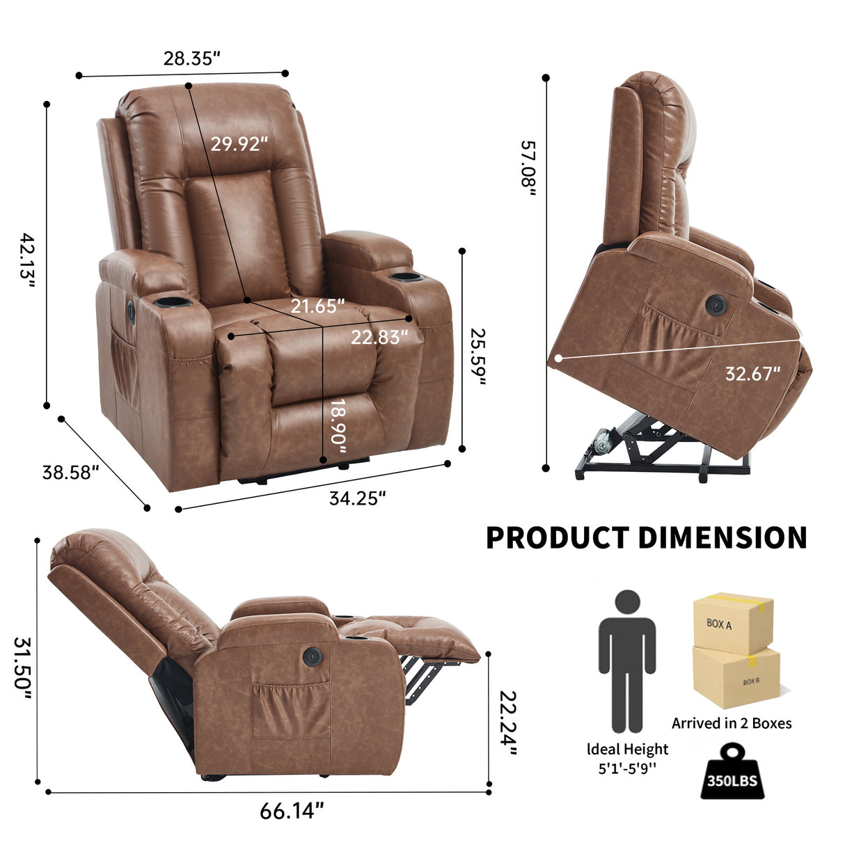 Brown PU Infinite Position Power Lift Recliner Chair
