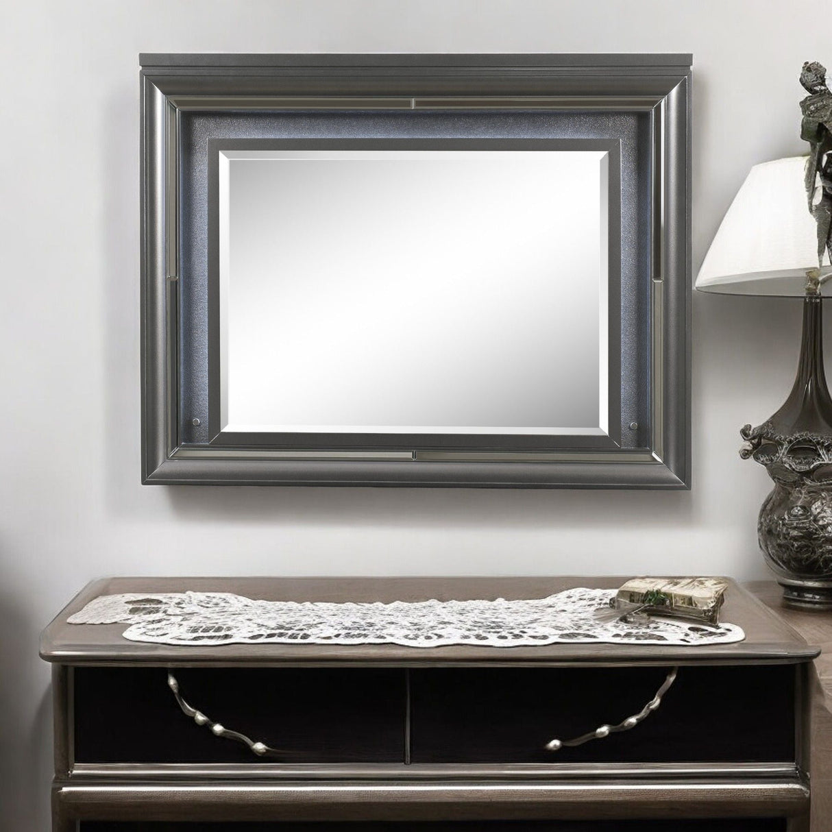 Sawyer - Metallic Mirror With LED - Gray - Best Buy Furniture