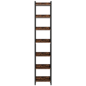 Extra Tall 7 Tier Narrow Corner Bookshelf Storage Display Rack For Living Room - Rustic Brown