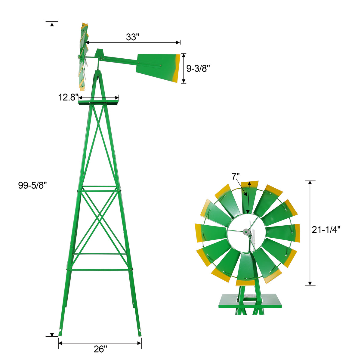 8FT Decorative Garden Windmill with Heavy Duty Steel Frame - Metal