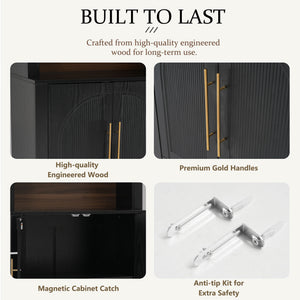 Modern Black Bookcase with Storage Cabinet