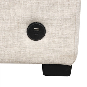 Modern 2 Seater Loveseat Sofa With Pull-Out Bed, Fabric, Built-In USB Ports & Cup Holders