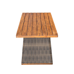 Outdoor 7 Pieces Acacia Wood Dining Set with Handwoven Rattan Legs