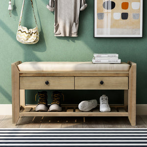 TREXM Shoe Rack with Cushioned Seat and Drawers