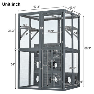 Outdoor Cat House With Shelves And Weather Protection, Removable Wood Boxes - Gray