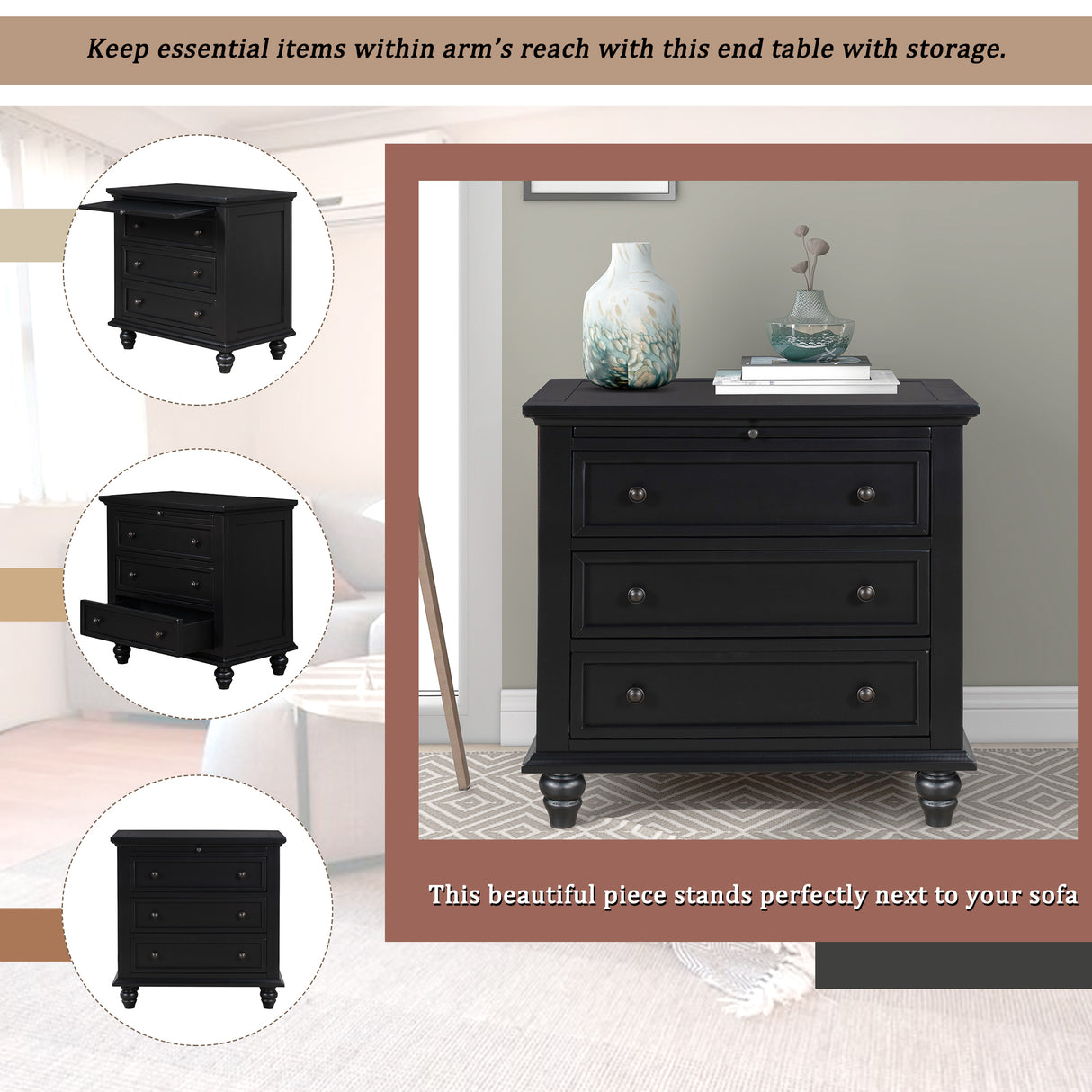 U_STYLE 27.6'' Painted Nightstand with Pull-Out Tray