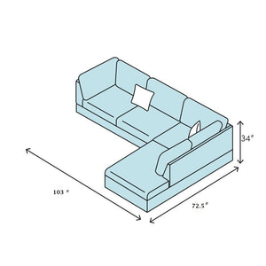 3 PC Sectional Sofa Set, Gray