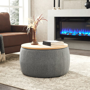 Round Storage Ottoman, 2 in 1 Function, Dark
