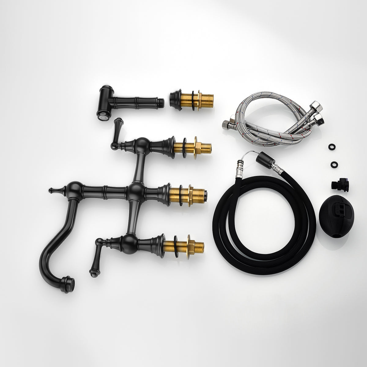 Bridge Dual Handles Kitchen Faucet With Pull-Out Side Spray