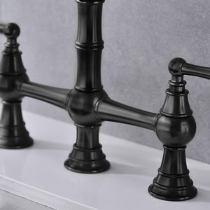 Bridge Dual Handles Kitchen Faucet With Pull-Out Side Spray