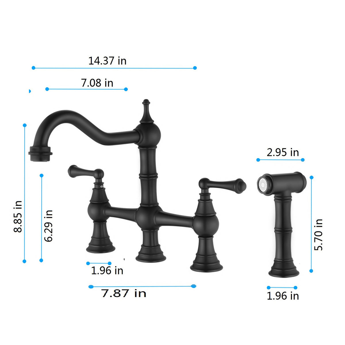 Bridge Dual Handles Kitchen Faucet With Pull-Out Side Spray