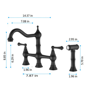 Bridge Dual Handles Kitchen Faucet With Pull-Out Side Spray