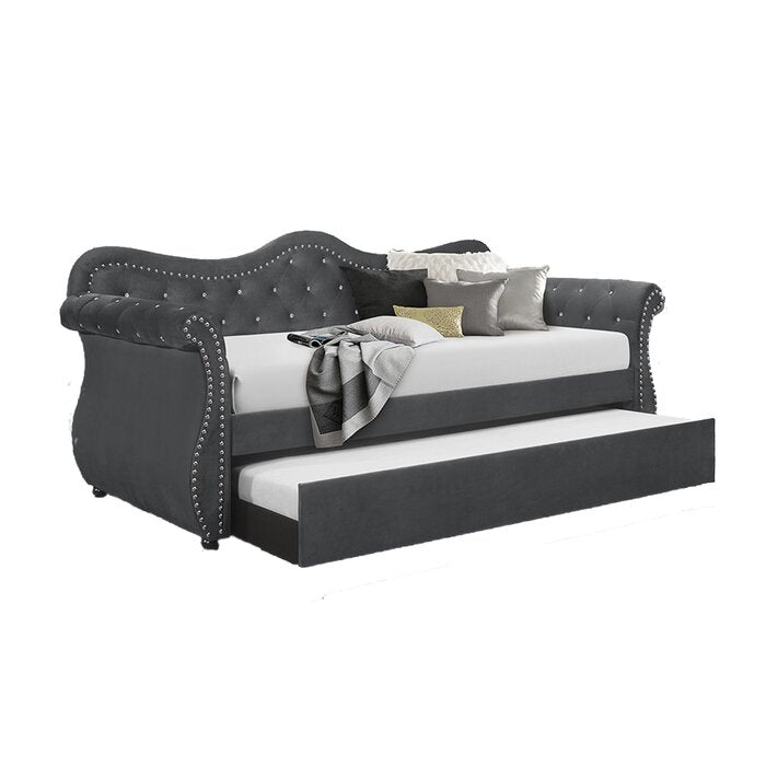 Abby Upholstered Velvet Wood Daybed with Trundle