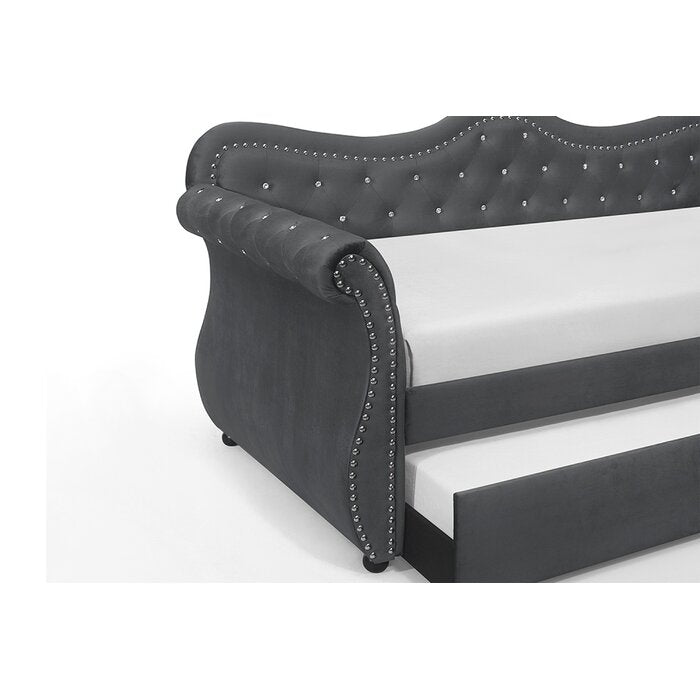 Abby Upholstered Velvet Wood Daybed with Trundle