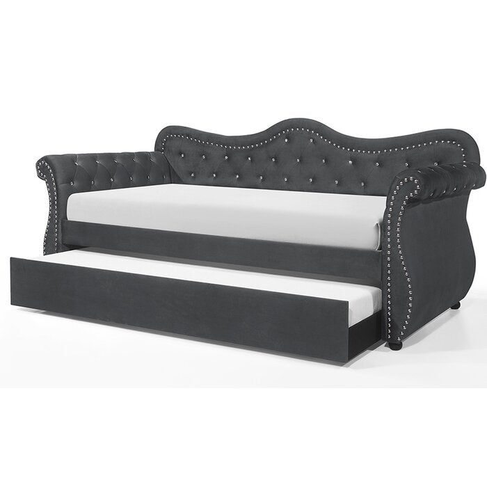 Abby Upholstered Velvet Wood Daybed with Trundle