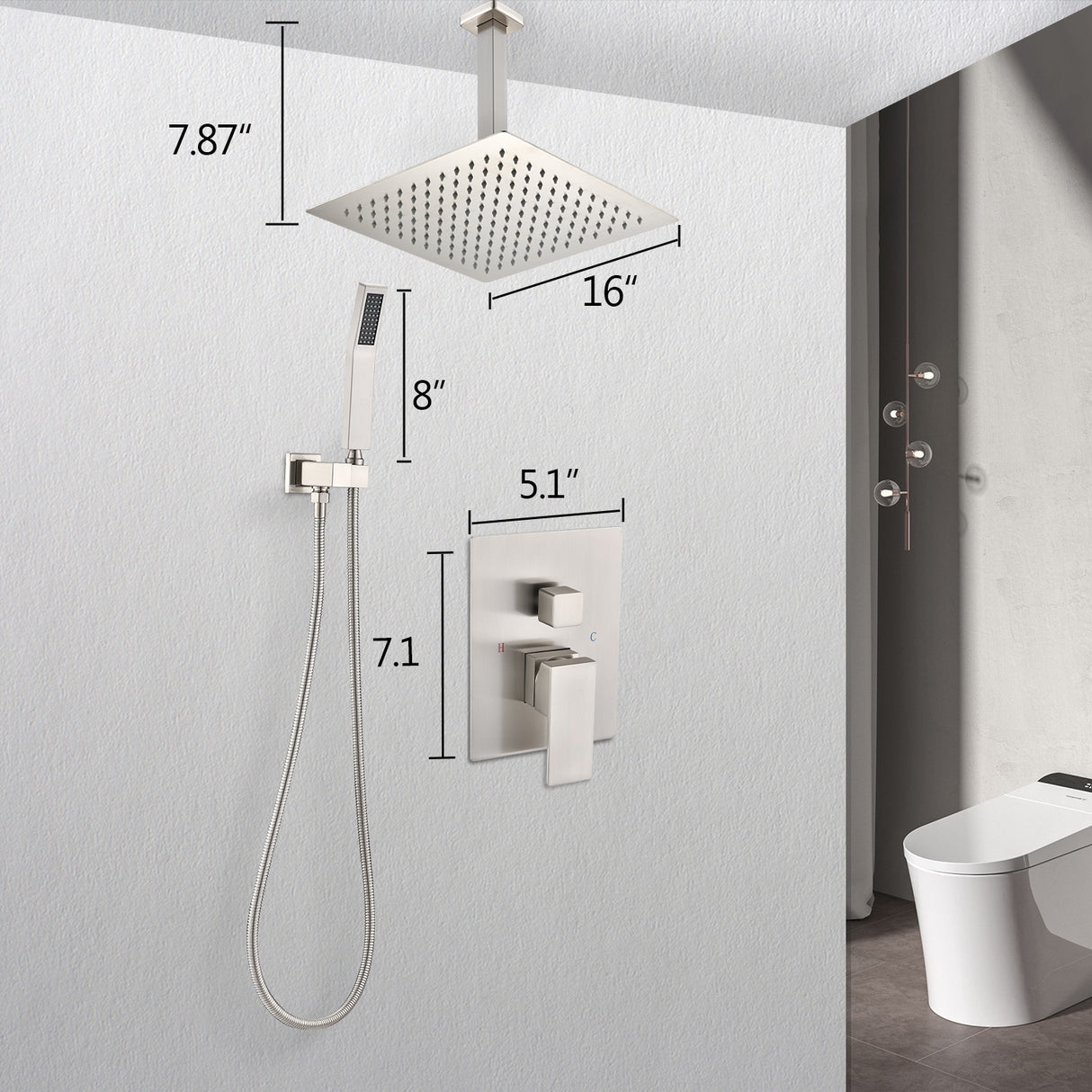 Ceiling Mounted Shower System Combo Set with Handheld and 16" Shower Head