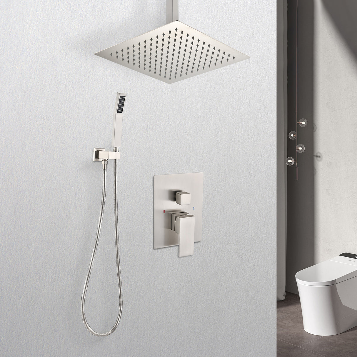 Ceiling Mounted Shower System Combo Set with Handheld and 16" Shower Head