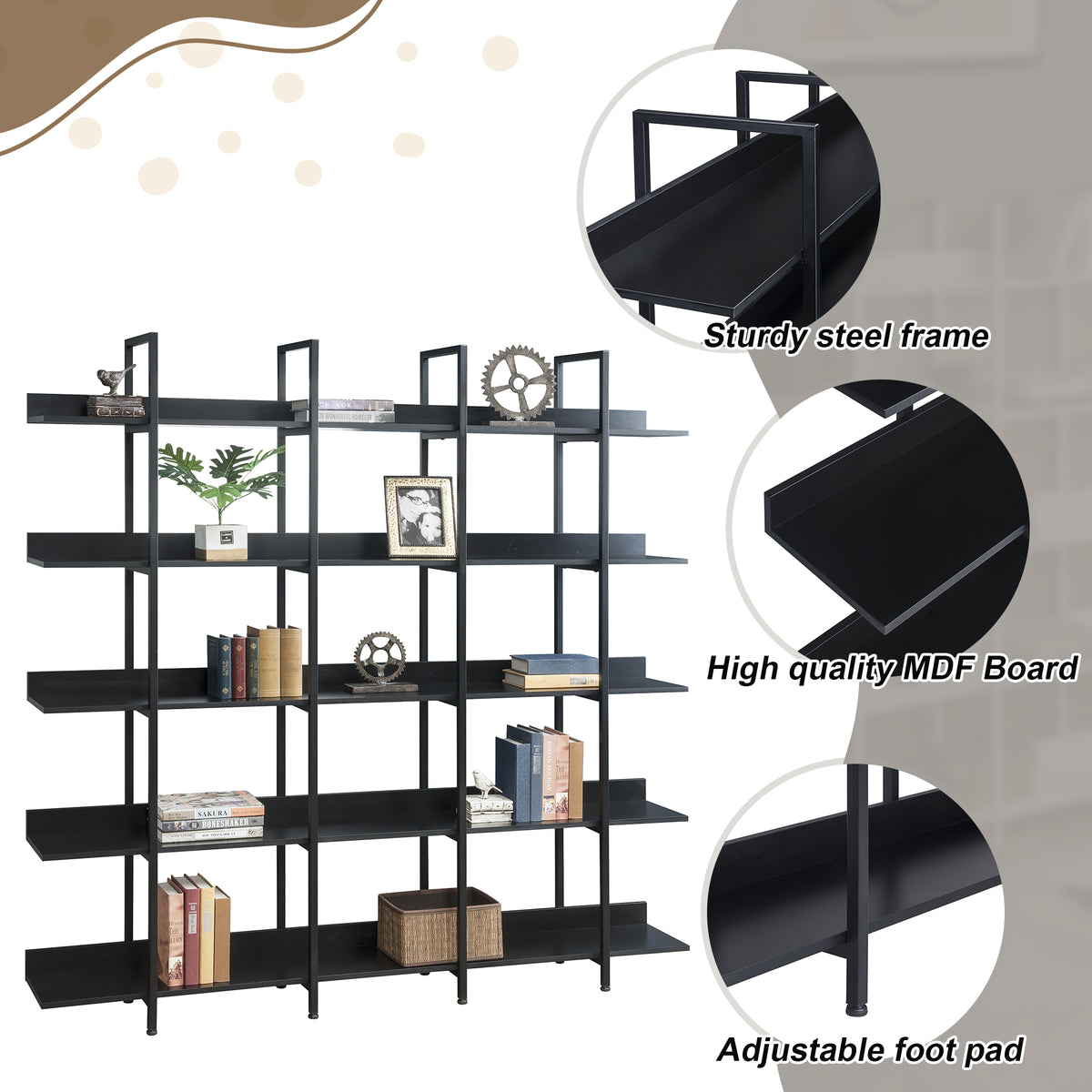 5 Tier Vintage Industrial Style Bookshelf