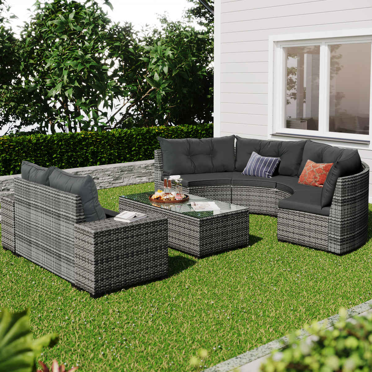 8-Pieces Outdoor Wicker Round Sofa Set