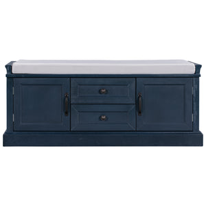 TREXM Storage Bench with 2 Drawers and 2 Cabinets in Antique Navy