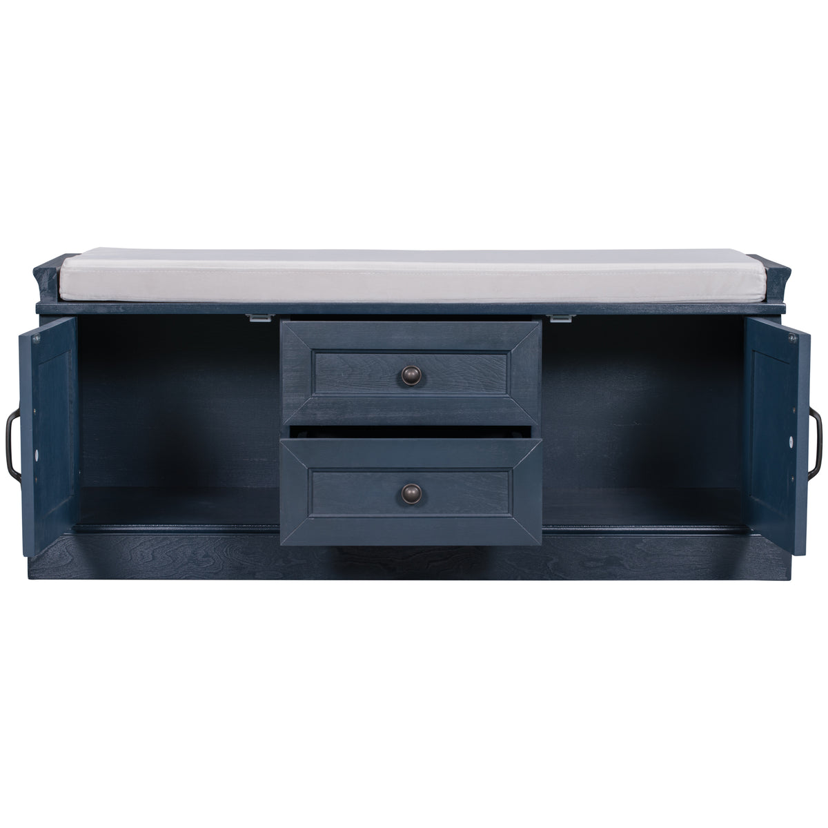TREXM Storage Bench with 2 Drawers and 2 Cabinets in Antique Navy