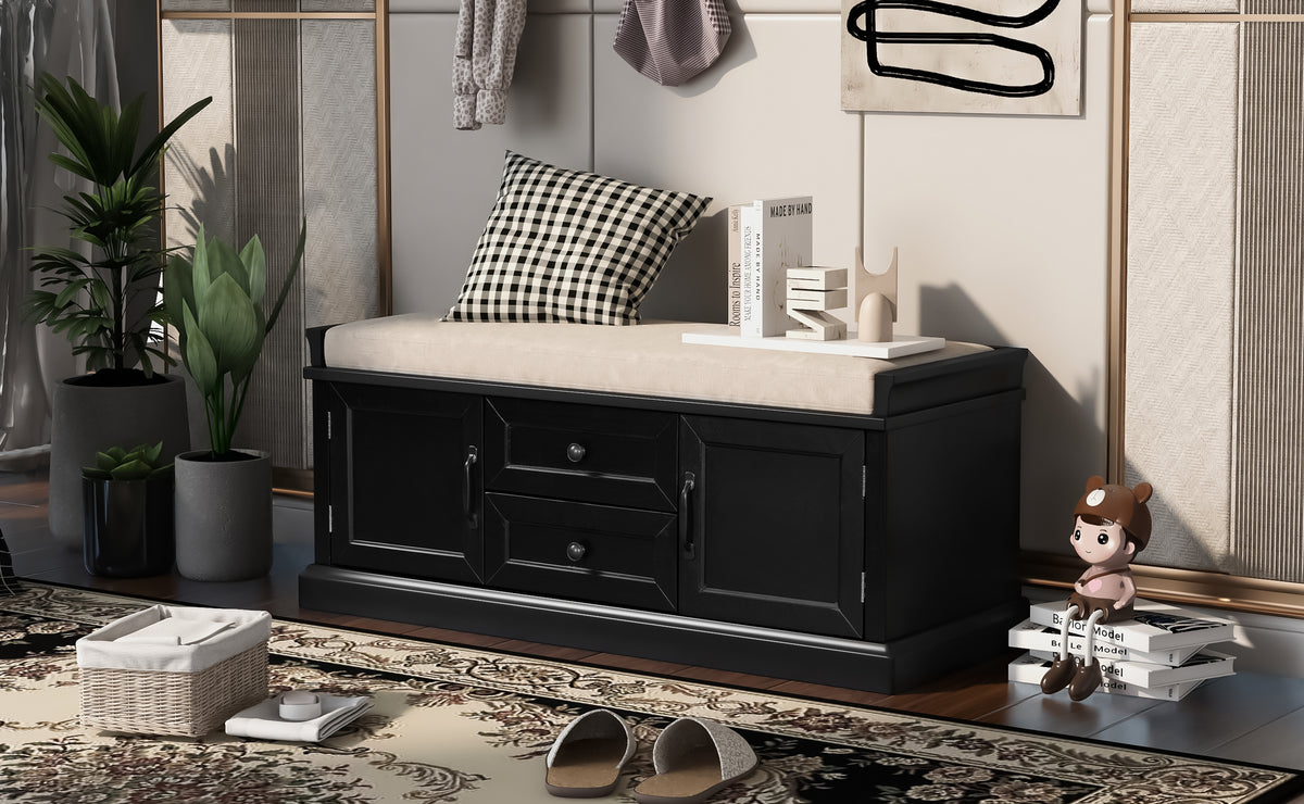 TREXM Storage Bench with 2 Drawers and 2 Cabinets