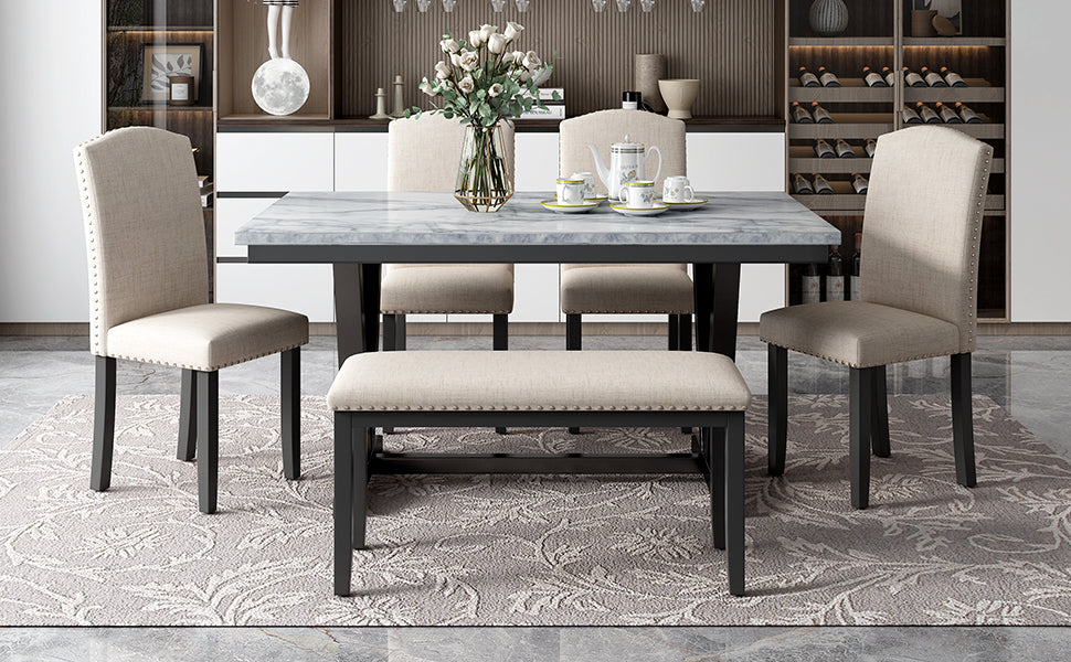TREXM Modern Style 6-Piece Dining Table with 4 Chairs & 1 Bench