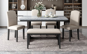 TREXM Modern Style 6-Piece Dining Table with 4 Chairs & 1 Bench
