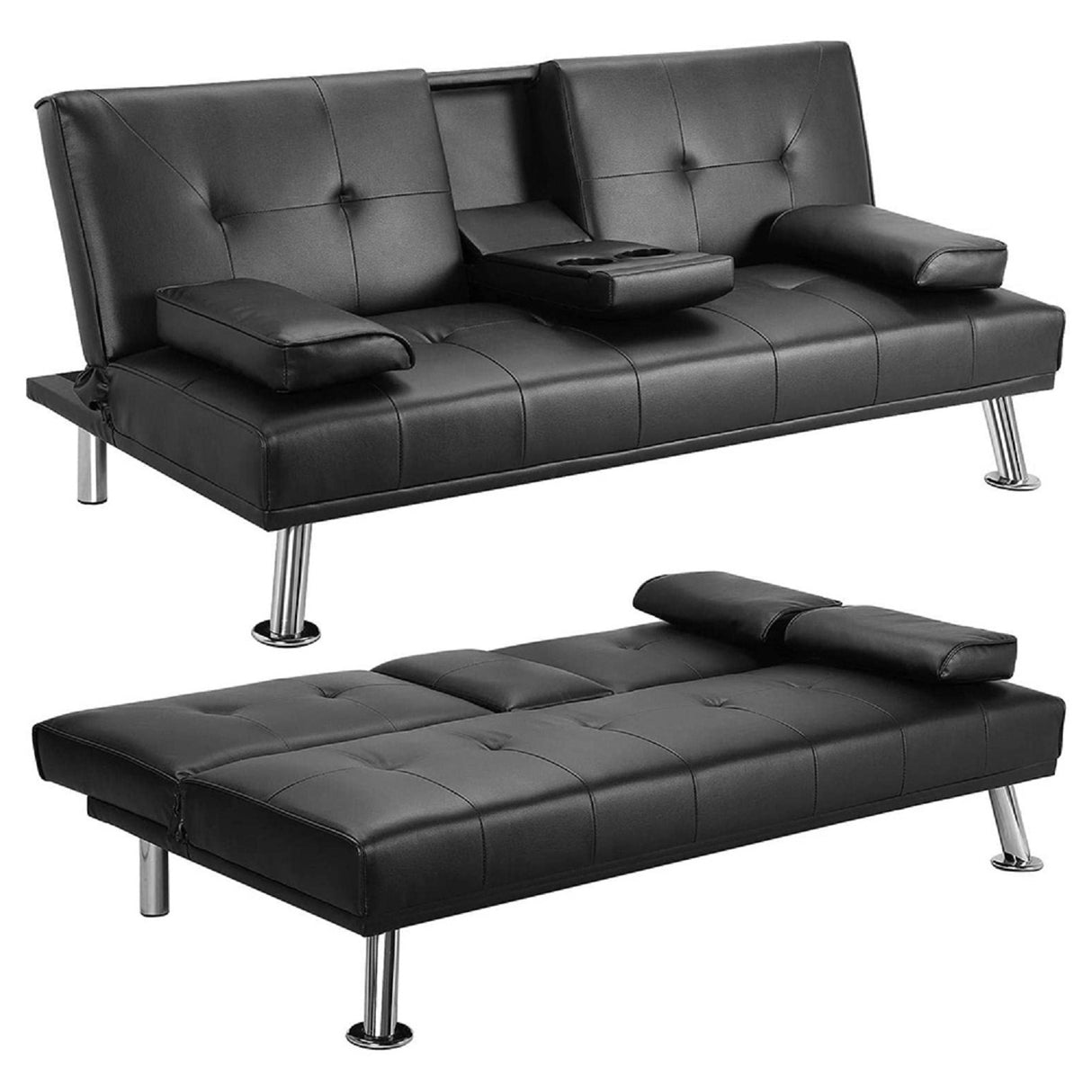 Mega Futon Sofa Bed - Modern Faux Leather Convertible Lounge Sofa