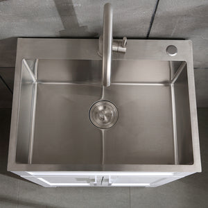 24in Stainless Steel Washing Sink with Faucet Hoses and Drain Head