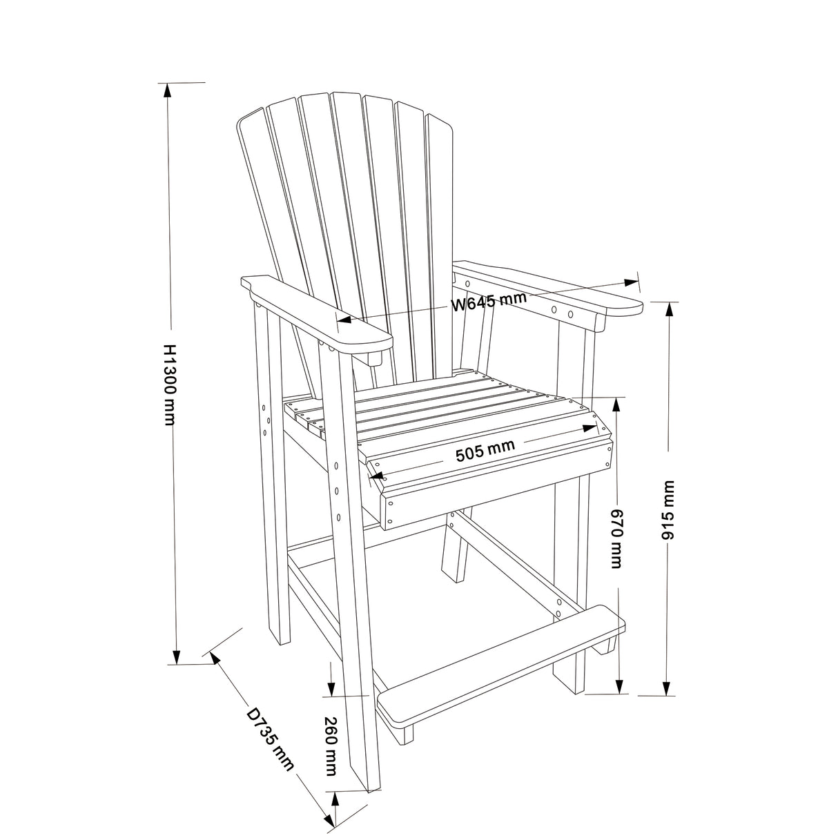 HDPE Bar Chair, Outdoor Tall Adirondack Chairs Set of 2