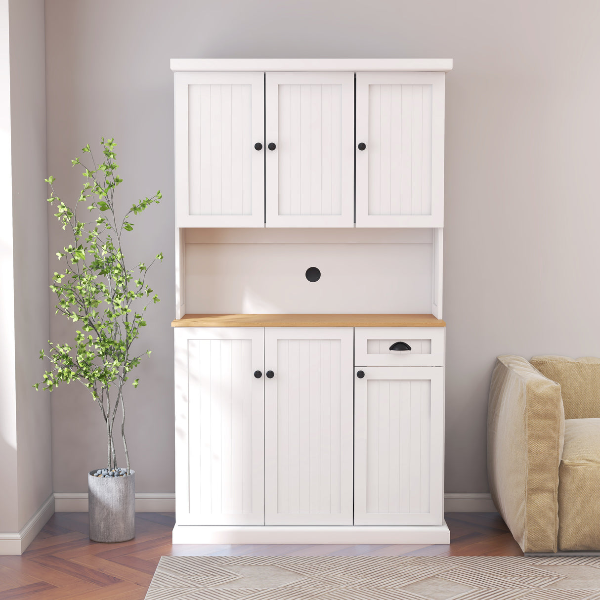 71" Kitchen Pantry Storage Cabinet with Microwave Oven Countertop