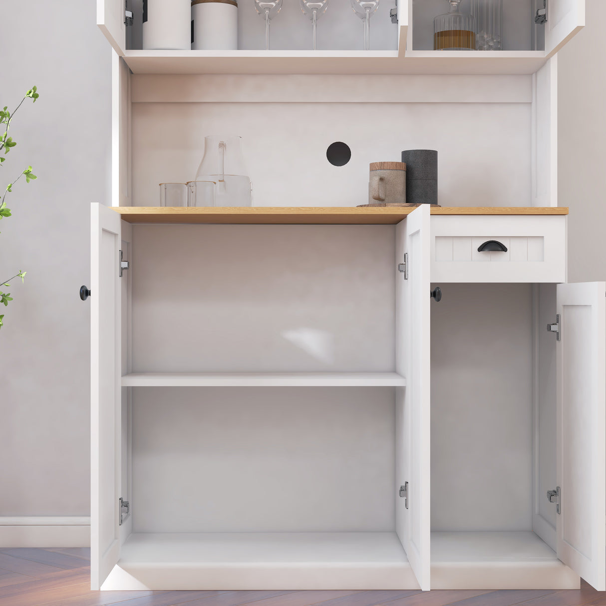71" Kitchen Pantry Storage Cabinet with Microwave Oven Countertop