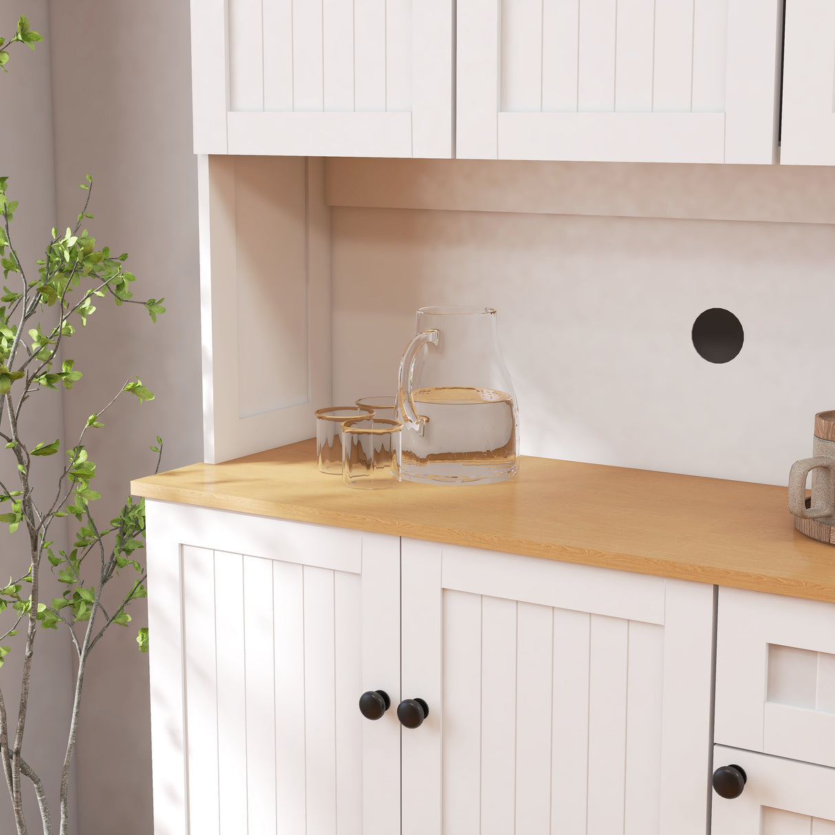 71" Kitchen Pantry Storage Cabinet with Microwave Oven Countertop