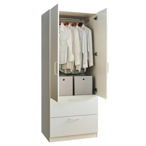 Emma Two-Door Wood Closet with Two Drawers and Hanging Bars