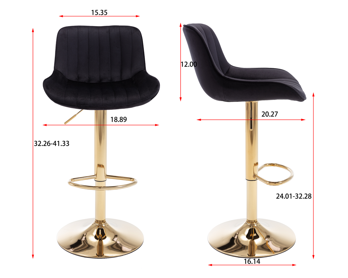 Chrome Footrest and Base Swivel Height Adjustable Mechanical Lifting Velvet Bar Stool, Set of 2