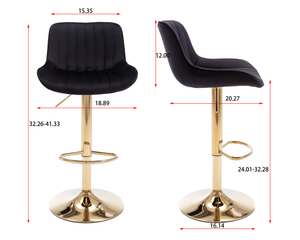 Chrome Footrest and Base Swivel Height Adjustable Mechanical Lifting Velvet Bar Stool, Set of 2