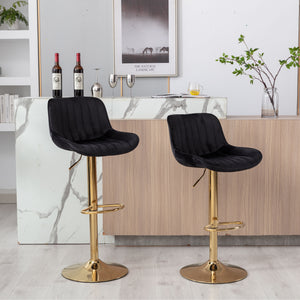 Chrome Footrest and Base Swivel Height Adjustable Mechanical Lifting Velvet Bar Stool, Set of 2