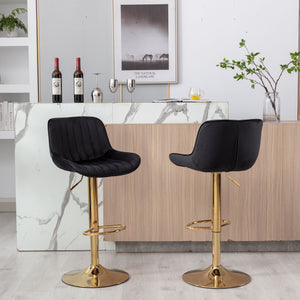Chrome Footrest and Base Swivel Height Adjustable Mechanical Lifting Velvet Bar Stool, Set of 2