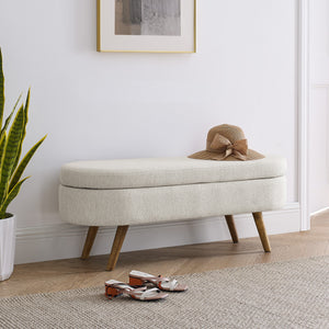 Ottoman Oval Storage Bench, Rubber Wood Legs, Beige (43.5"x16"x16")